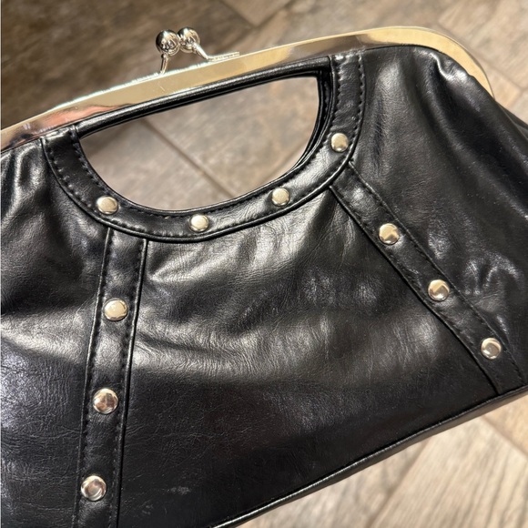 Black silver studded hand bag - Picture 3 of 4